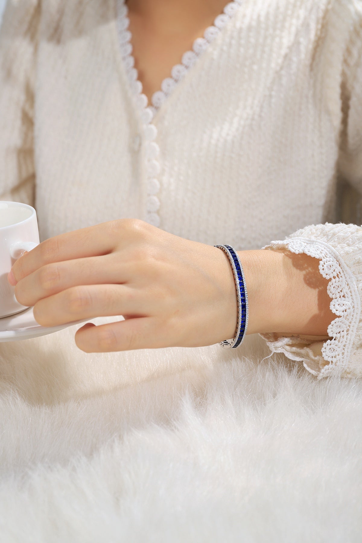 925 Silver Bracelet with Lab-Created Sapphire