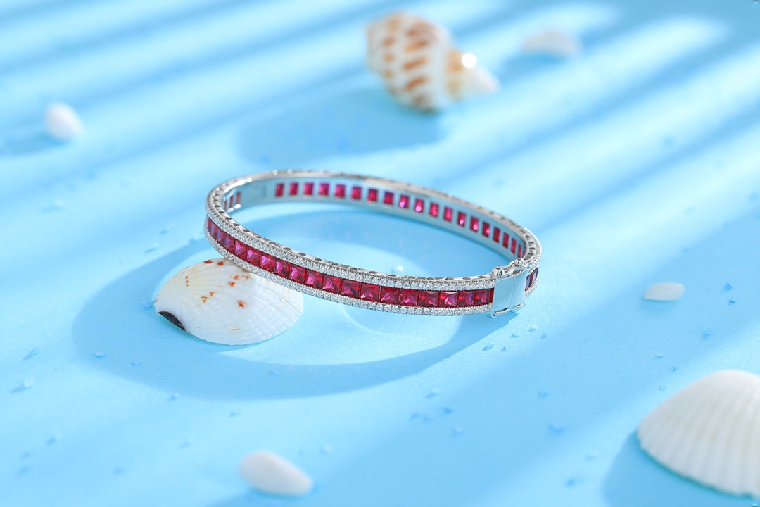 925 Silver Bracelet with Lab-Created Ruby