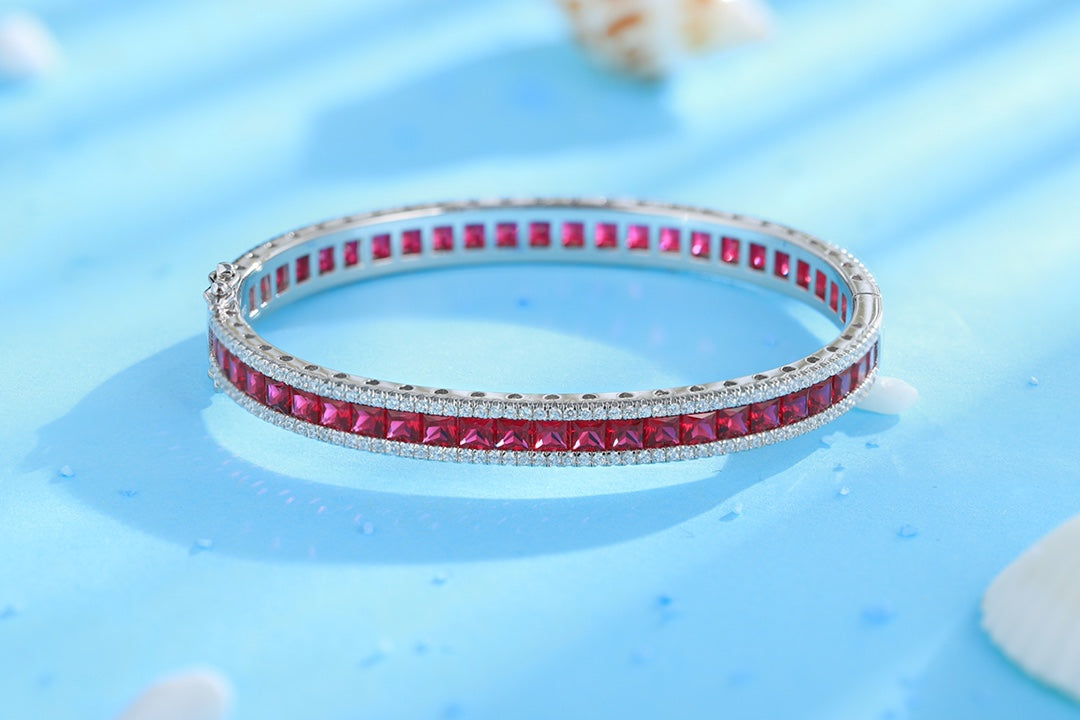 925 Silver Bracelet with Lab-Created Ruby