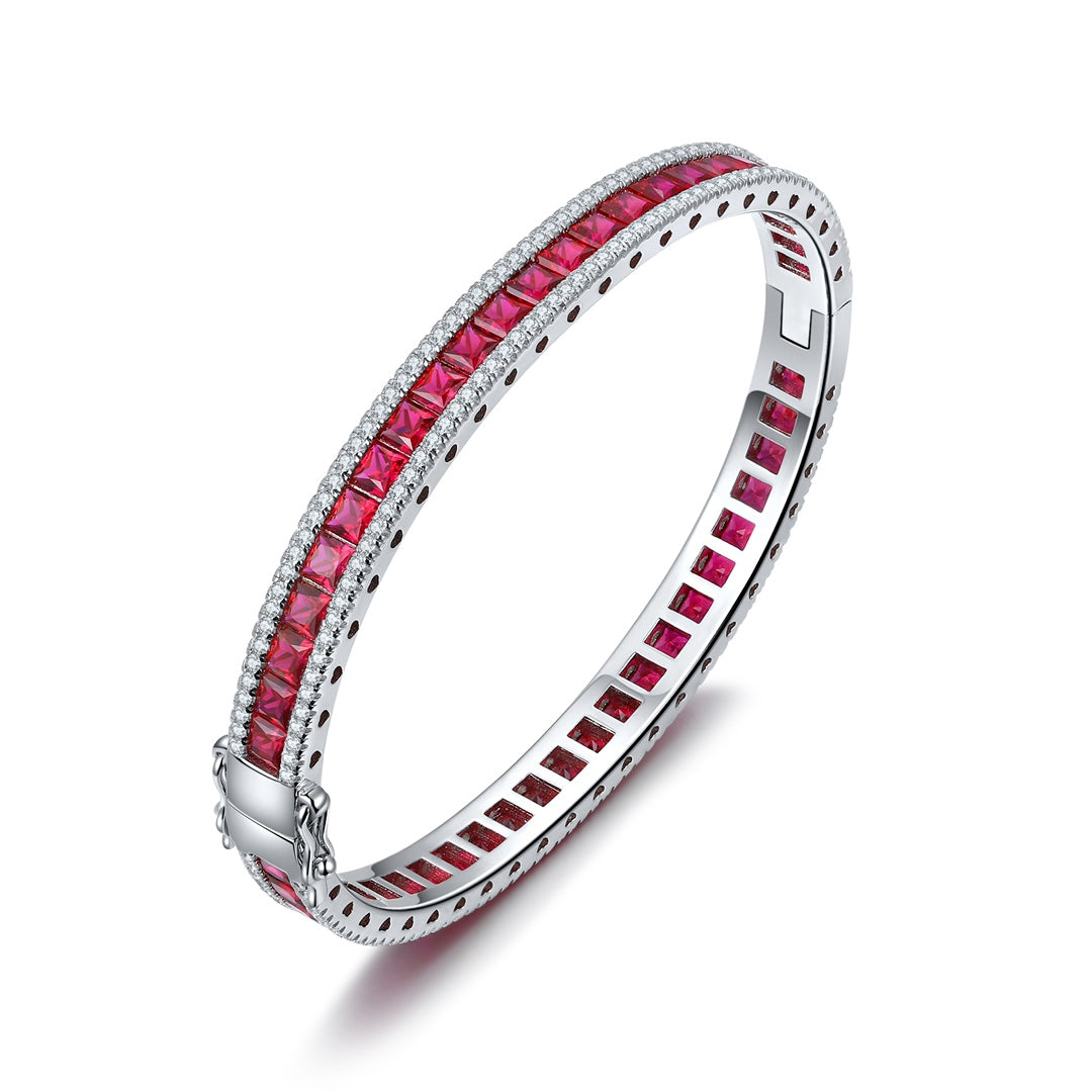 925 Silver Bracelet with Lab-Created Ruby