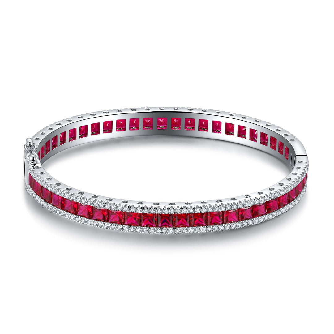 925 Silver Bracelet with Lab-Created Ruby