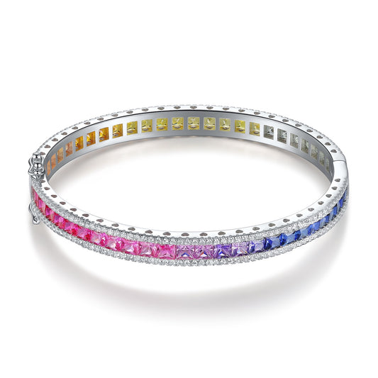 925 Silver Bracelet with Lab-Created Rainbow Sapphires