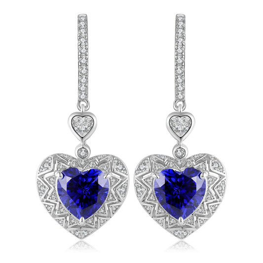 925 Silver Heart Earrings with Lab-Created Sapphires and Zircons