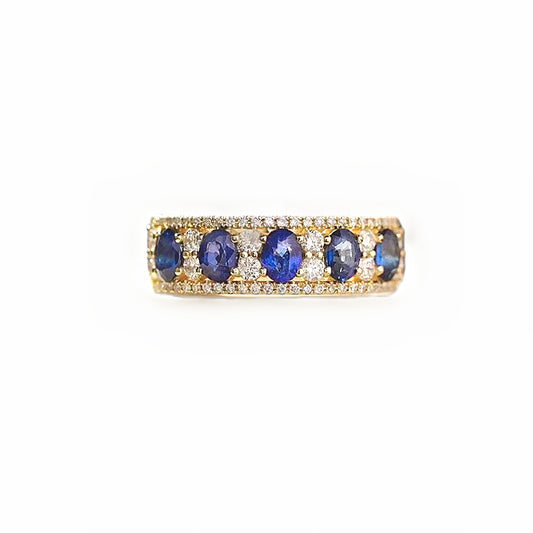 18k Gold Ring with Diamonds and Sapphires