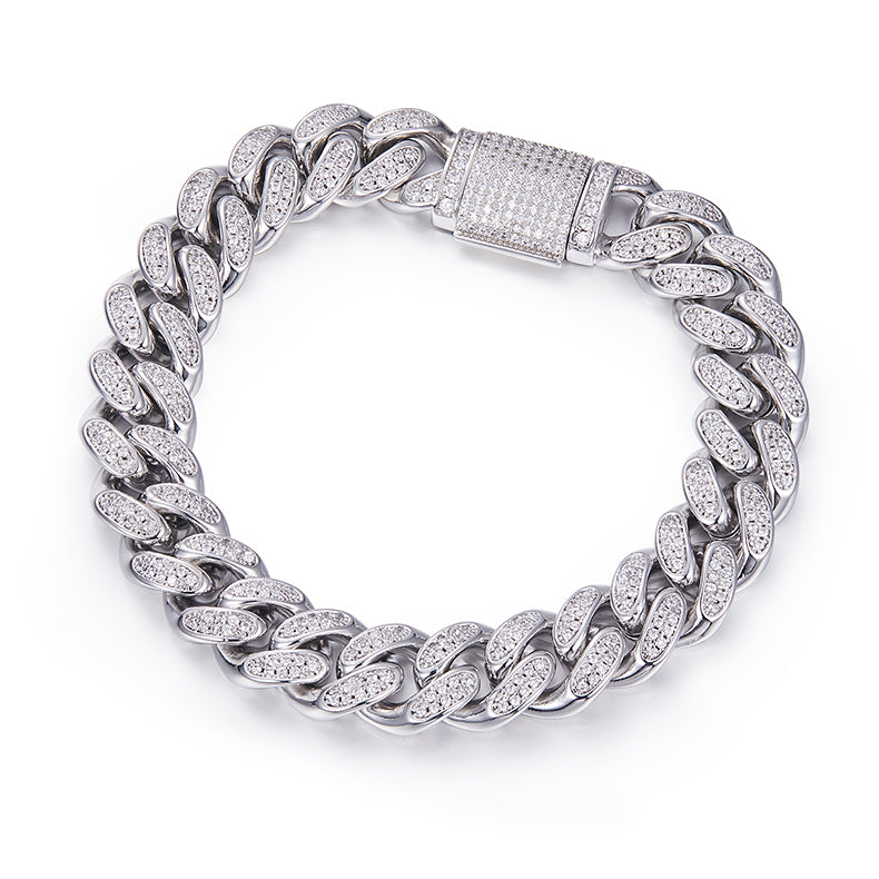 Masculine 925 Silver Chain Bracelet with Brilliant Moissanites