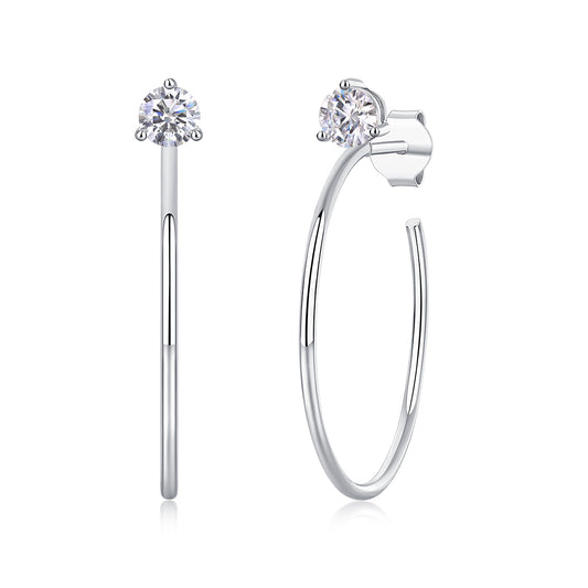 White 18k Gold covered 925 Silver Hoop Earrings with 0.6ct Moissanites