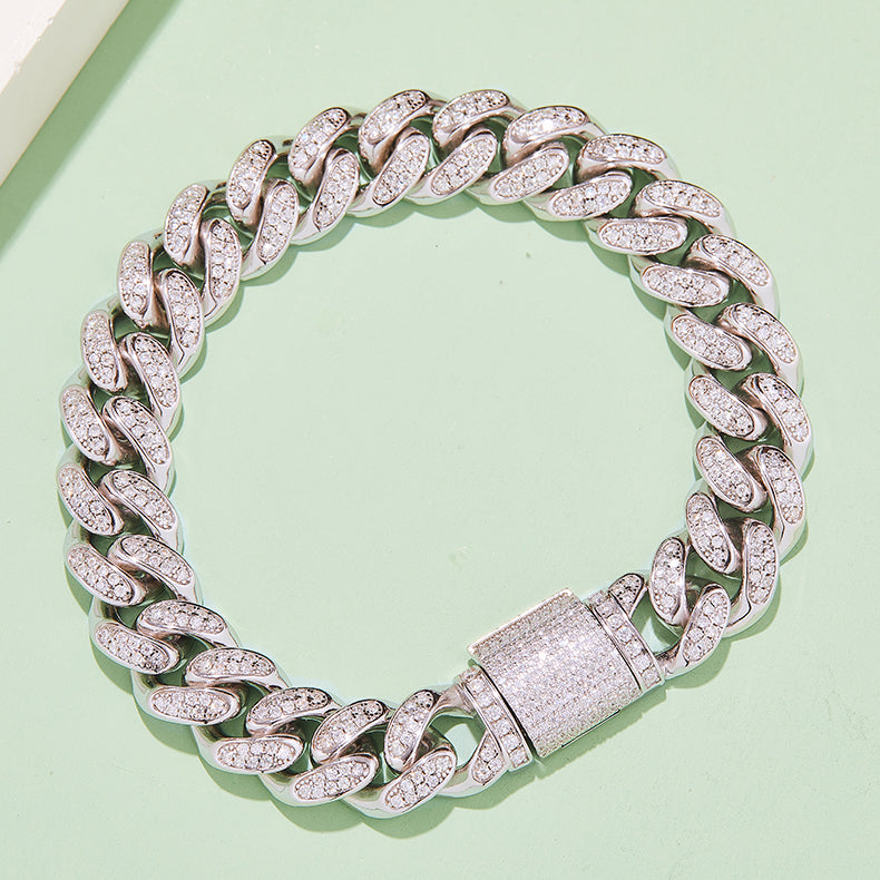 Masculine 925 Silver Chain Bracelet with Brilliant Moissanites