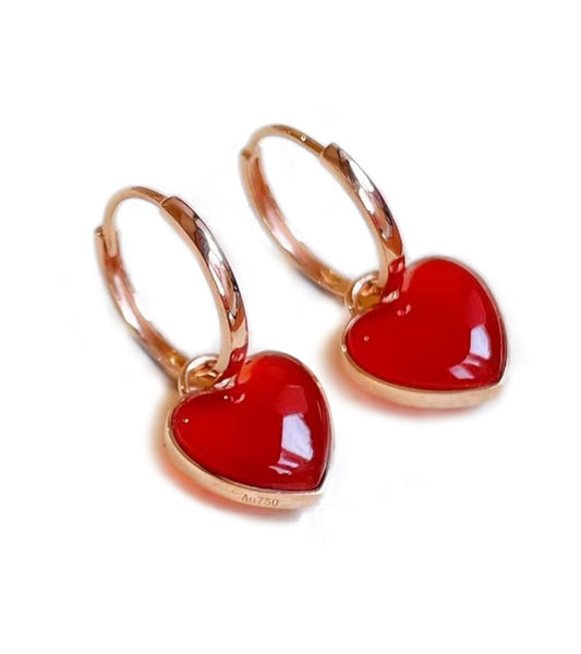 18k Gold Agate Love Heart Earrings