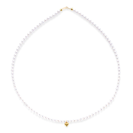 18k Gold and Pearl Necklace with Heart