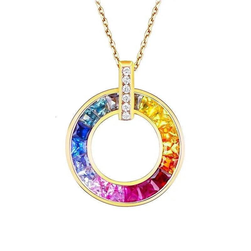 18k Circular Pendant with Multicoloured Lab-Created Sapphires