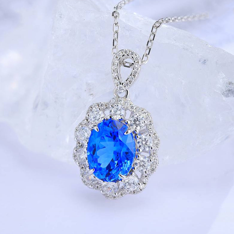 925 Silver Necklace with 3ct Lab-Created Cobalt-Spinel