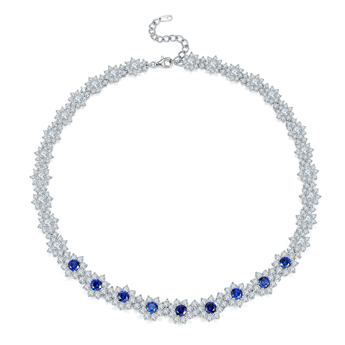 925 Silver Necklace with Lab-Created Sapphires and Moissanites