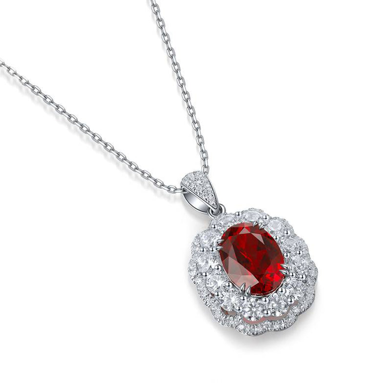 925 Silver and 3ct Lab-Created Ruby Necklace