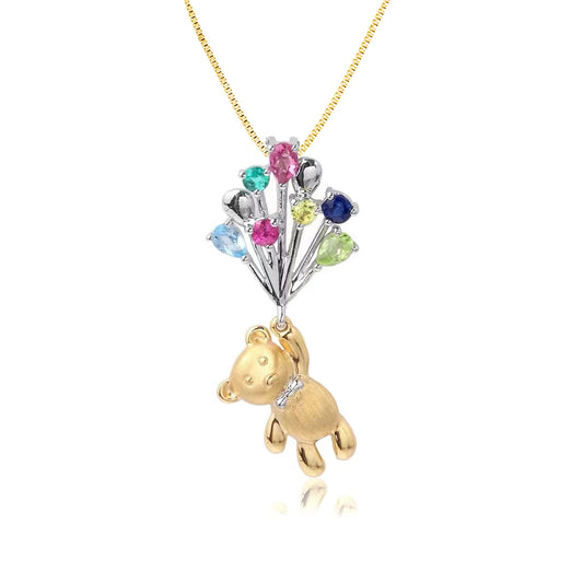 18k Gold Teddybear Pendant with Diamonds, Sapphires and Emeralds