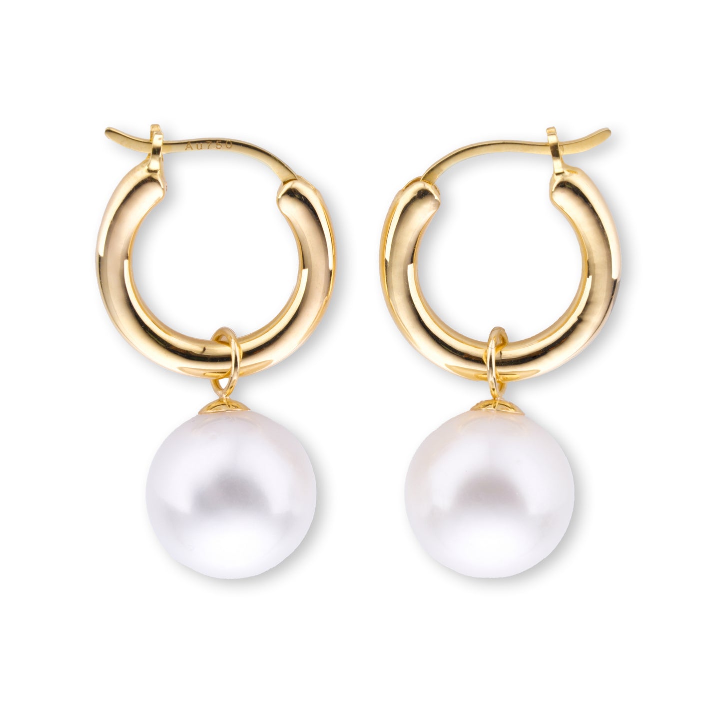 18k Gold Hoop Earrings with Pearl Pendants