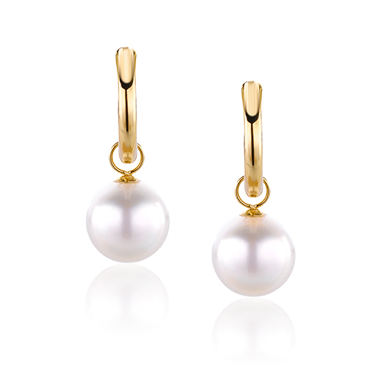 18k Gold Hoop Earrings with Pearl Pendants