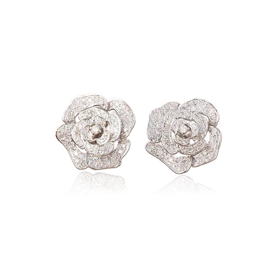 18K Gold Flower Earstuds with Diamonds