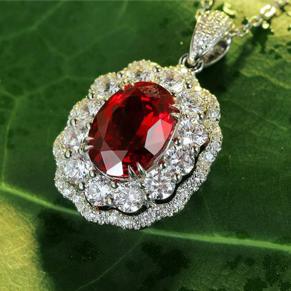 925 Silver and 3ct Lab-Created Ruby Necklace