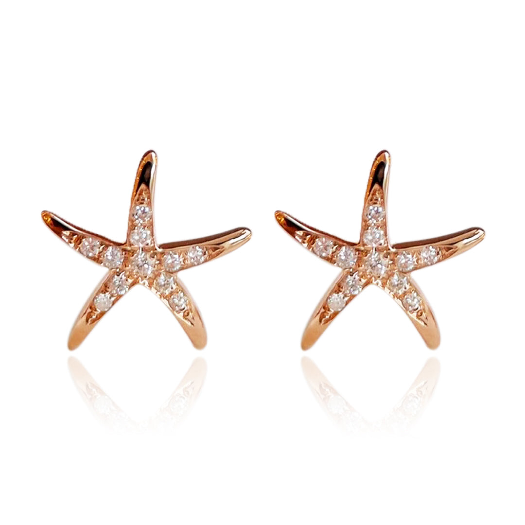 18k Gold Starfish-Shaped Ear Studs with Diamonds