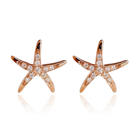 18k Gold Starfish-Shaped Ear Studs with Diamonds