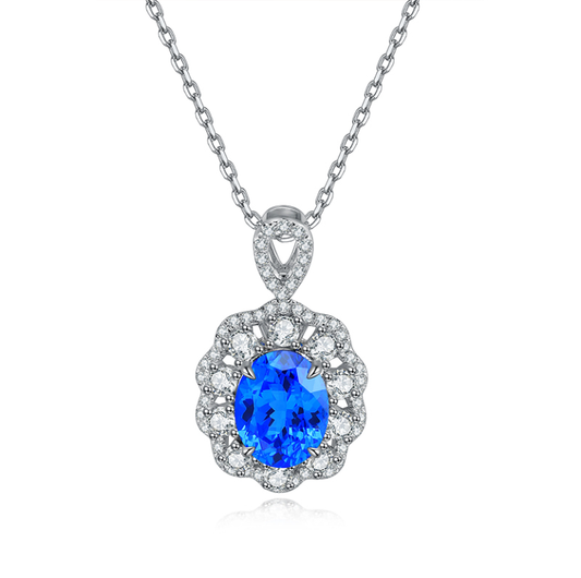 925 Silver Necklace with 3ct Lab-Created Cobalt-Spinel