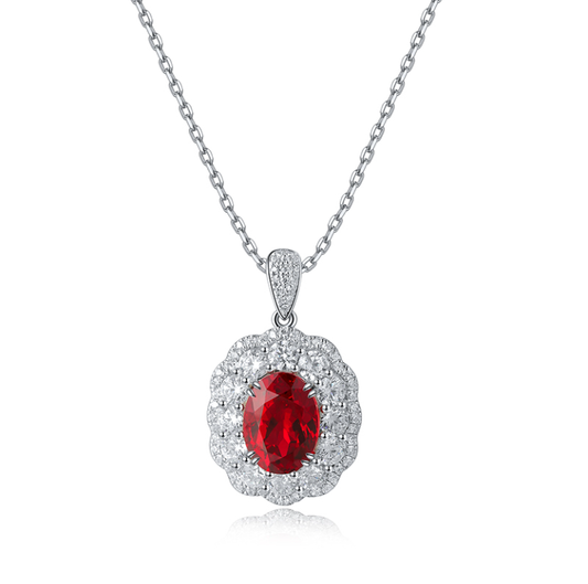 925 Silver and 3ct Lab-Created Ruby Necklace