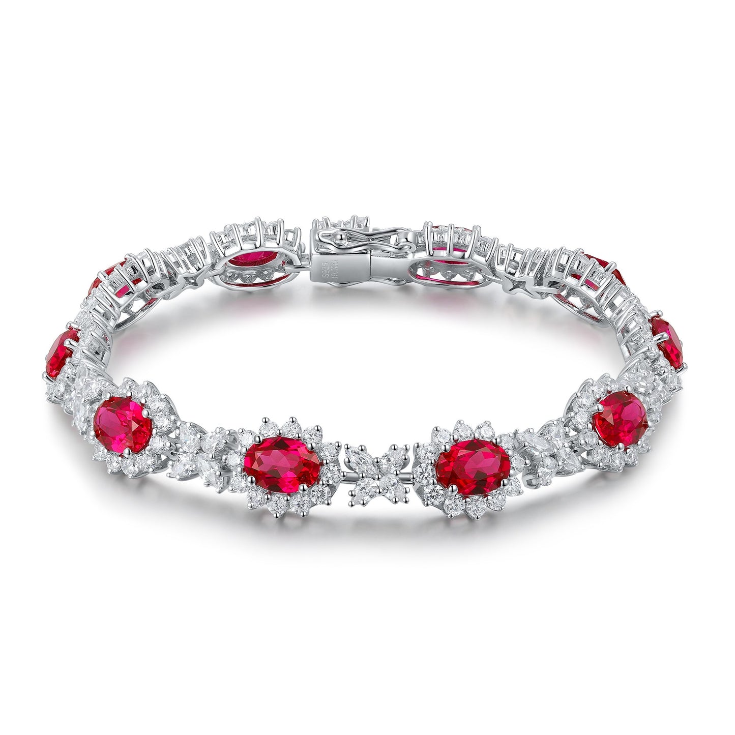 925 Silver Bracelet with Lab-Created Rubies