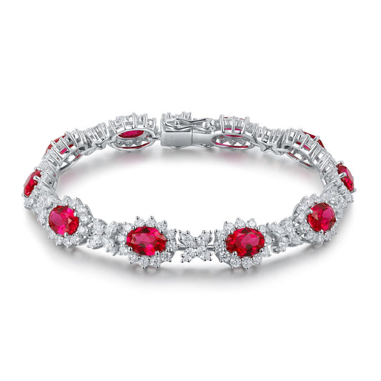 925 Silver Bracelet with Lab-Created Rubies