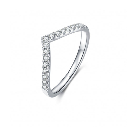 925 Silver Heart-Curved Ring with Moissanites