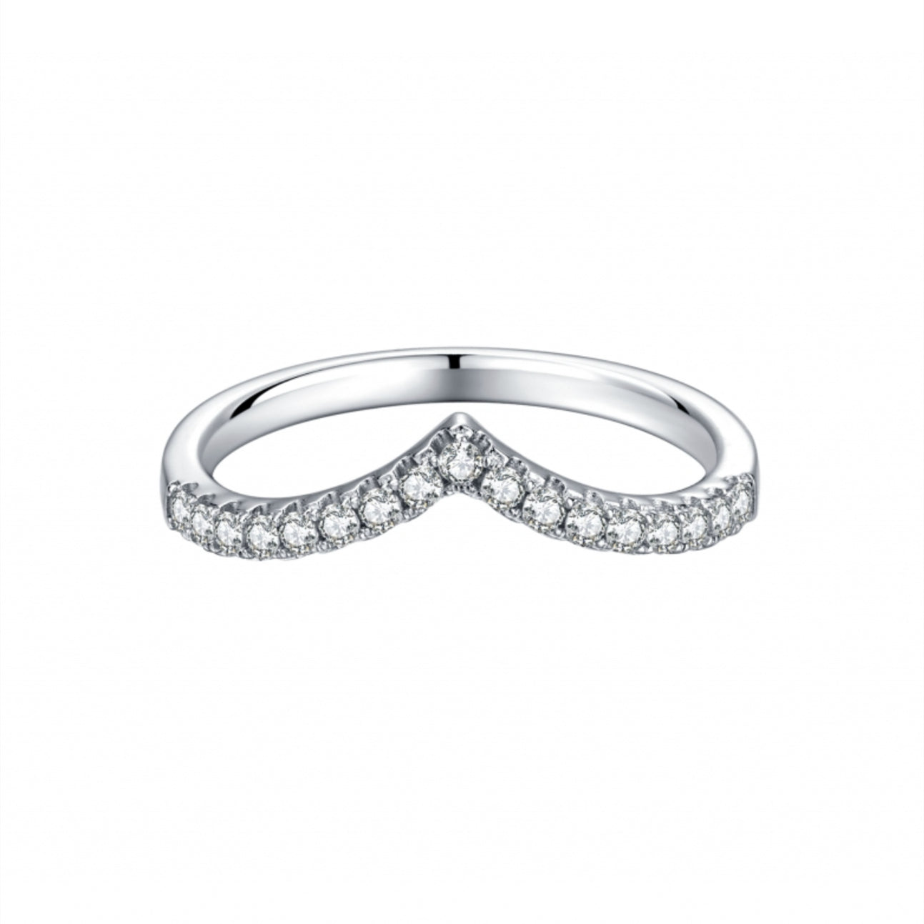 925 Silver Heart-Curved Ring with Moissanites