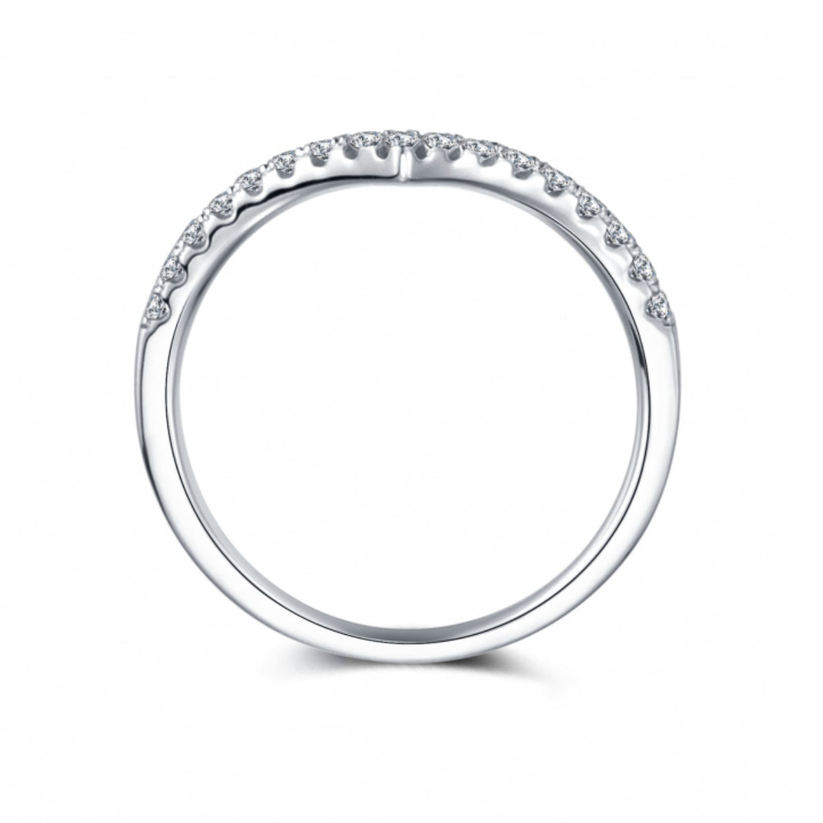 925 Silver Heart-Curved Ring with Moissanites