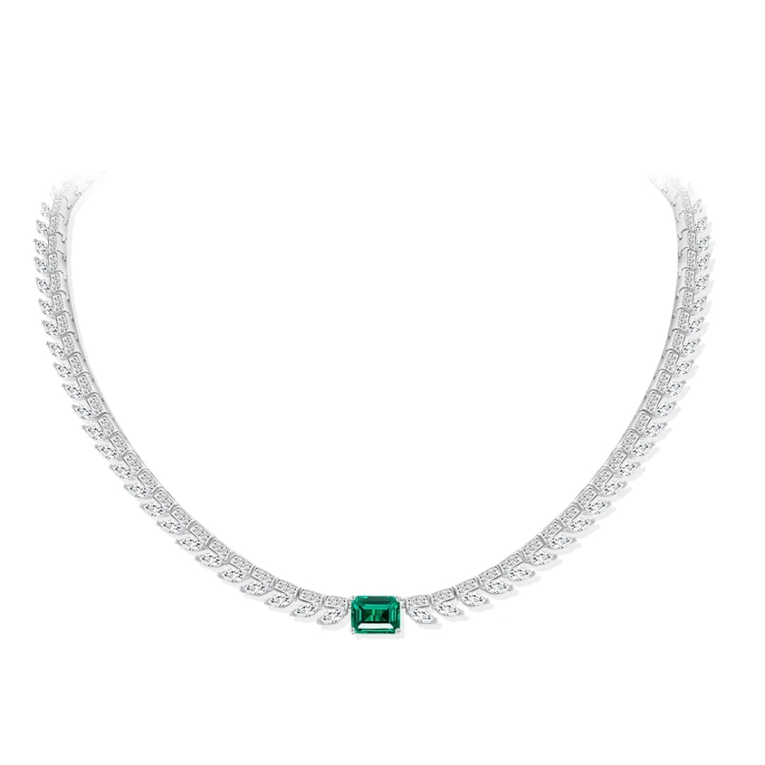 925 Silver Necklace with Lab-Created Emerald