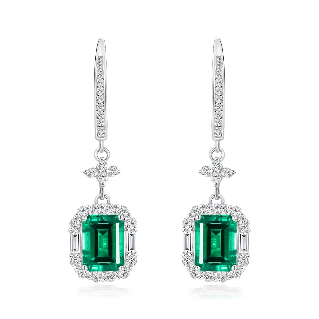 925 Silver Earrings with Magnificent 2ct Lab-Created Emeralds and Zircons