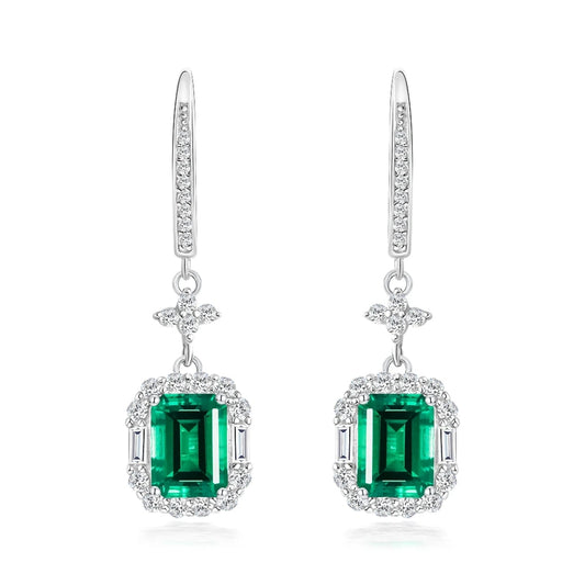 925 Silver Earrings with Magnificent 2ct Lab-Created Emeralds and Zircons