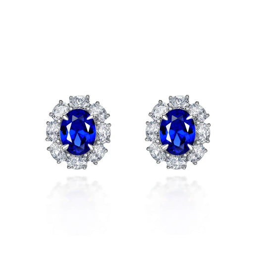 925 Silver Earstuds with 4ct Lab-Created Sapphires and Zircons