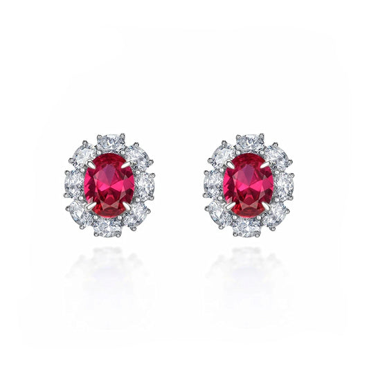 925 Silver Earstuds with 4ct Lab-Created Rubies and Zircons