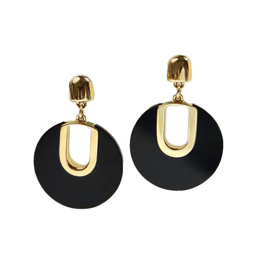 Black Agate 18k Gold Hoop Earrings