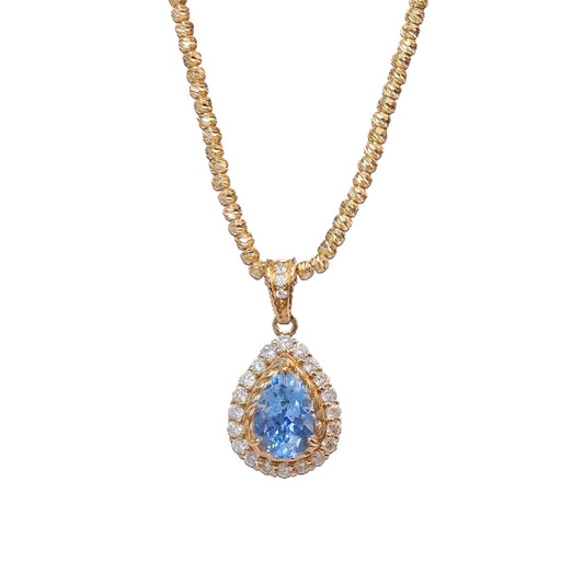 18k Gold Pear-Cut Pendant and Necklace with Natural Aquamarine and Diamonds