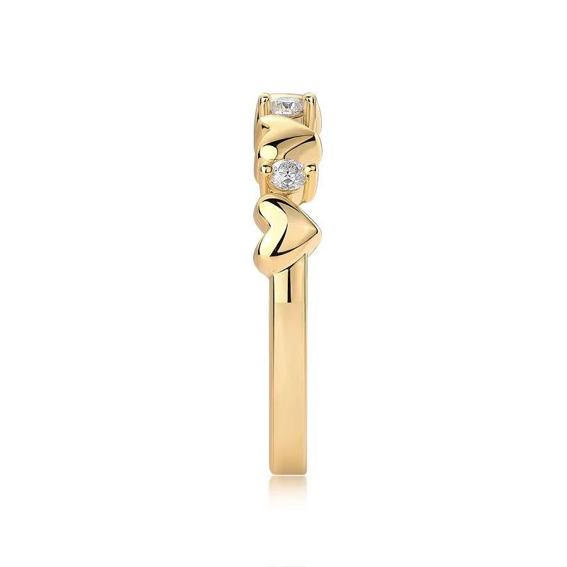18k Gold-Covered 925 Silver Half-Band Hearts Ring with Moissanites