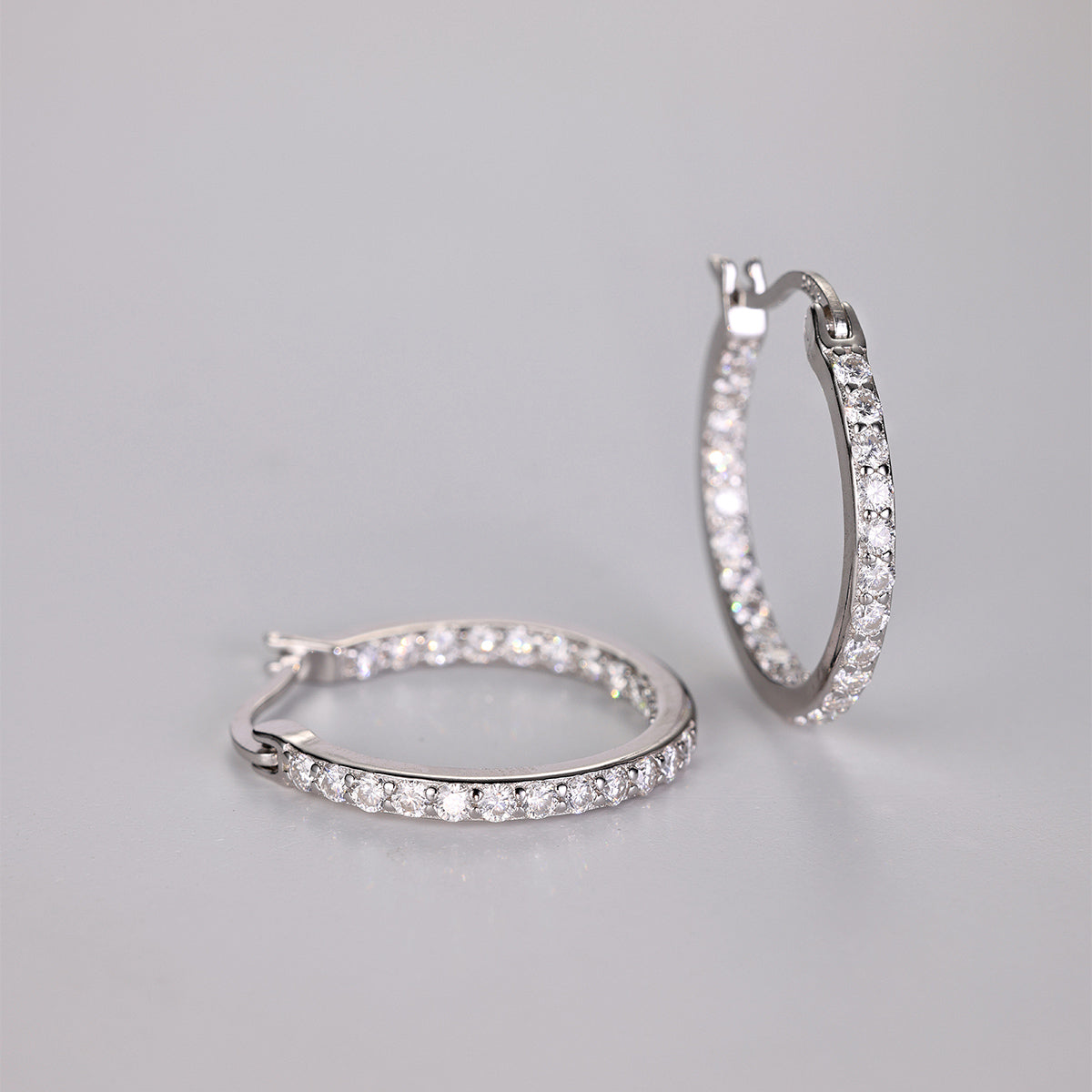 White 18k Gold-Covered Hoop Earrings with Moissanites