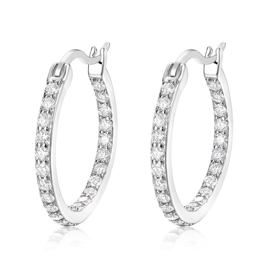 White 18k Gold-Covered Hoop Earrings with Moissanites