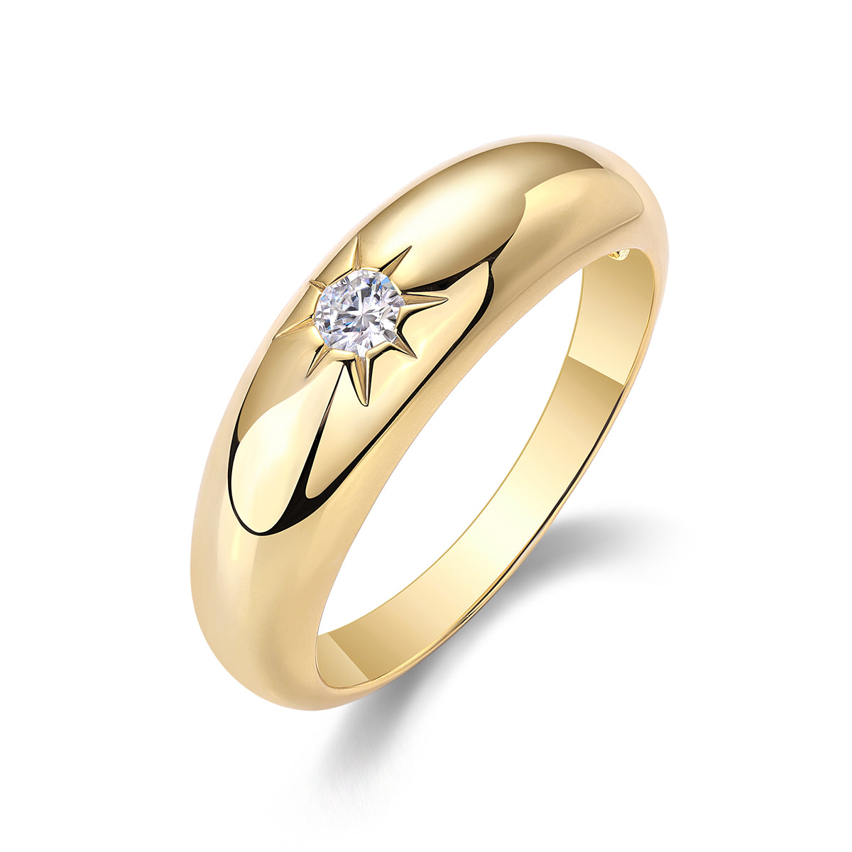 18k Gold-Covered 925 Silver Band Ring with Moissanite