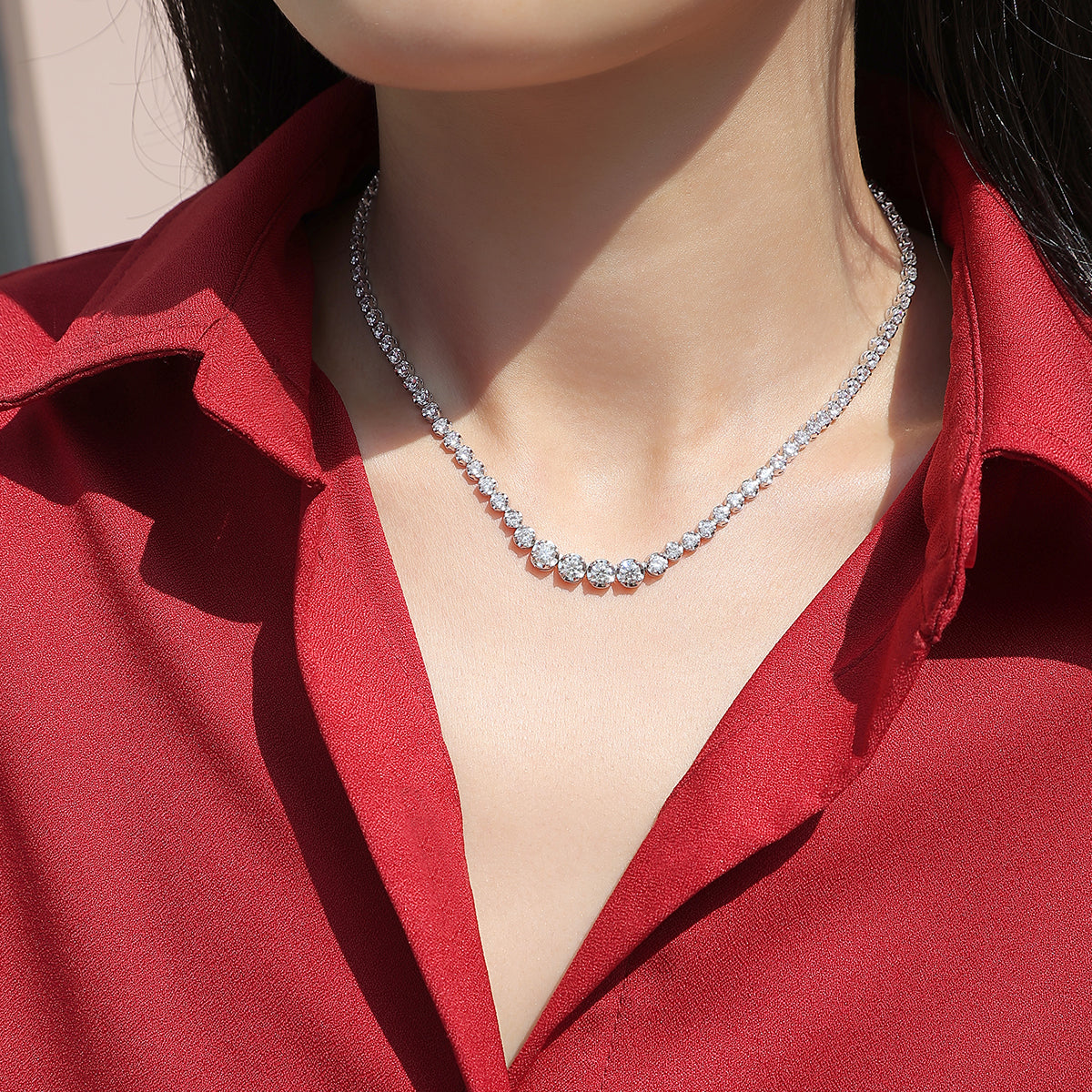 White 18k Gold-Covered 925 Silver Tennis Necklace with 1.2ct in Moissanites