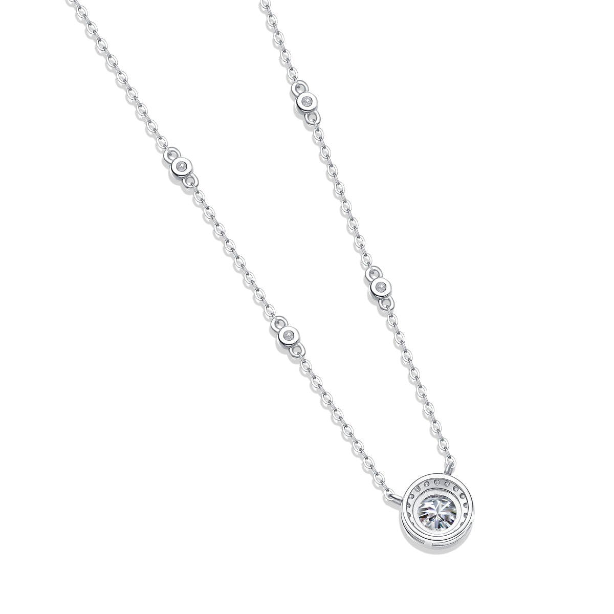 White 18k Gold-Covered 925 Silver Pendant Necklace with 2ct Moissanite