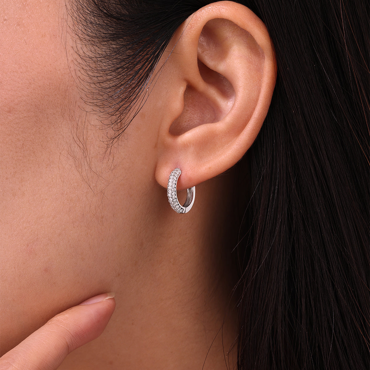 White 18K Gold-Covered 925 Silver Hoop Earrings with Moissanites