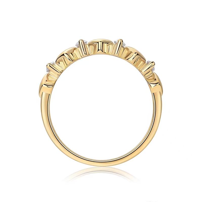 18k Gold-Covered 925 Silver Half-Band Hearts Ring with Moissanites