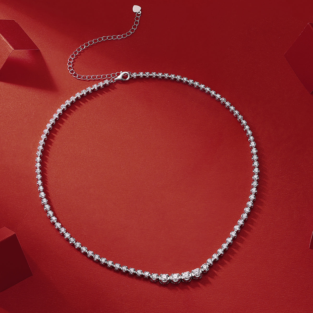 White 18k Gold-Covered 925 Silver Tennis Necklace with 1.2ct in Moissanites