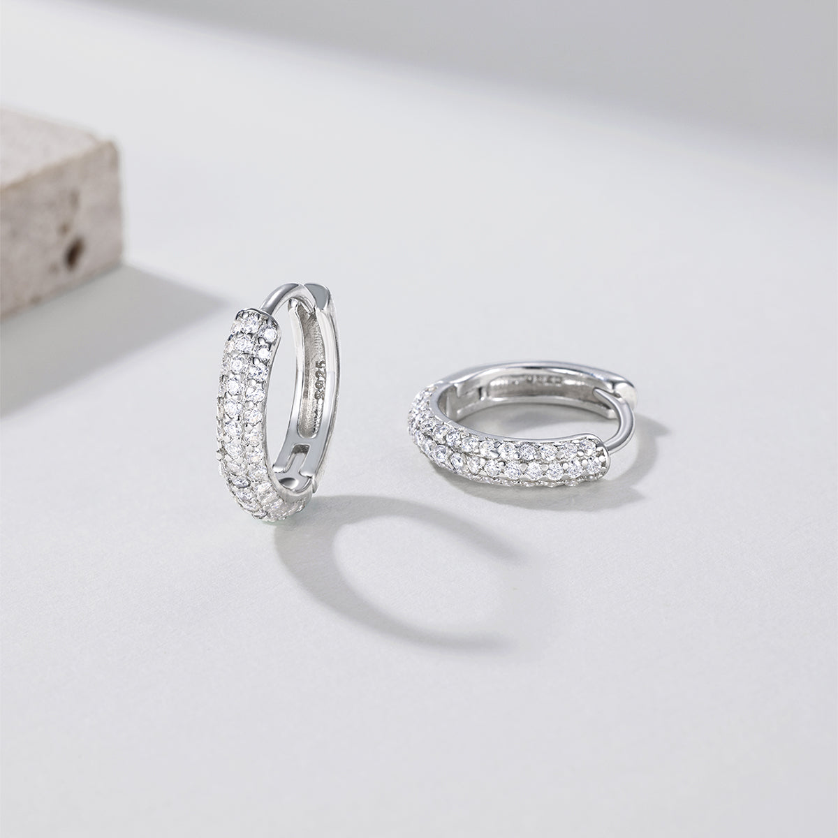 White 18K Gold-Covered 925 Silver Hoop Earrings with Moissanites