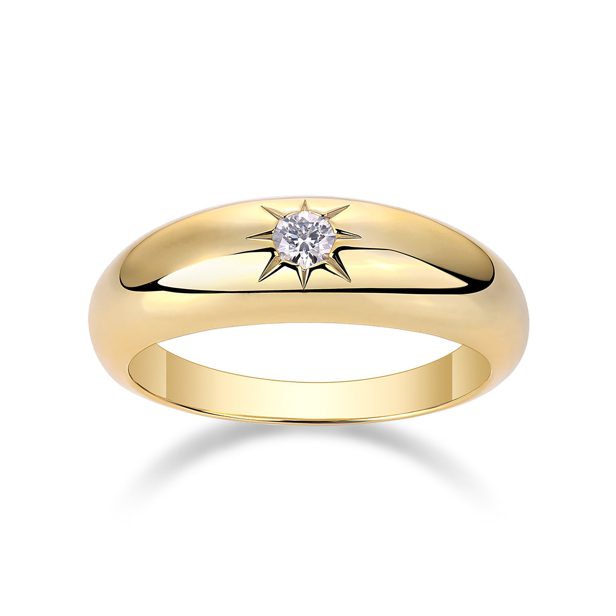 18k Gold-Covered 925 Silver Band Ring with Moissanite