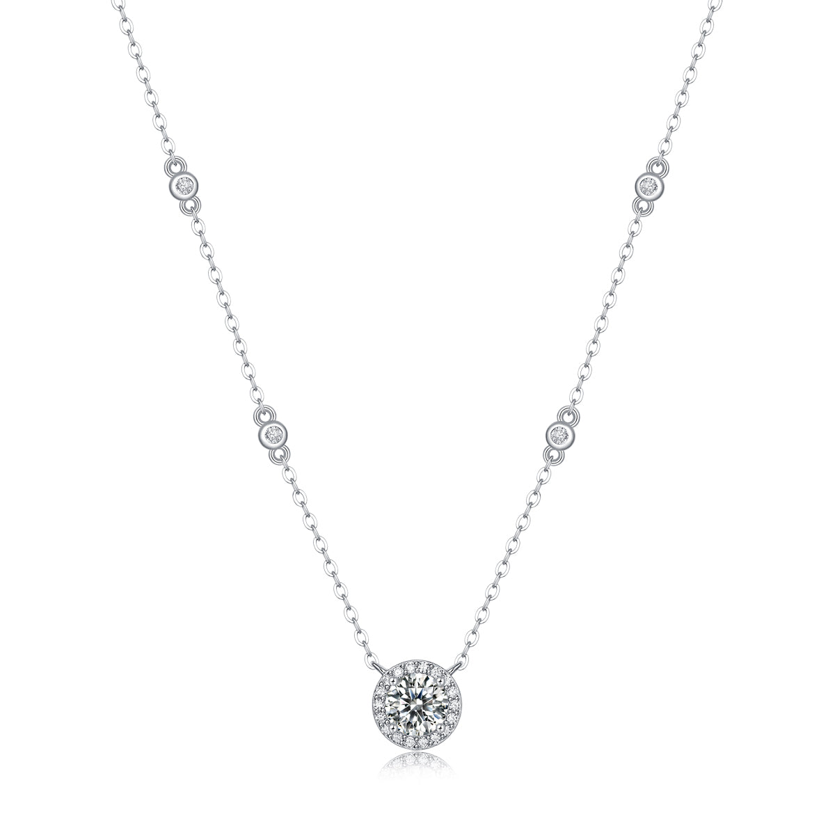 White 18k Gold-Covered 925 Silver Pendant Necklace with 2ct Moissanite